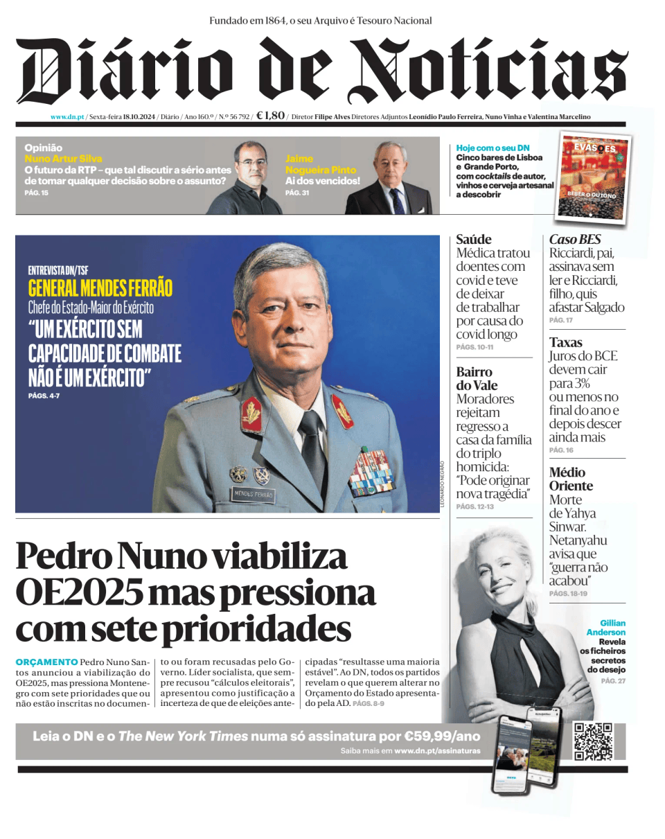 Prima-pagina-Diario de Noticias-edizione-di-oggi-20241018
